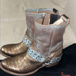 Freebird Ramone Bronze and Silver Croc-Embossed Leather Boots